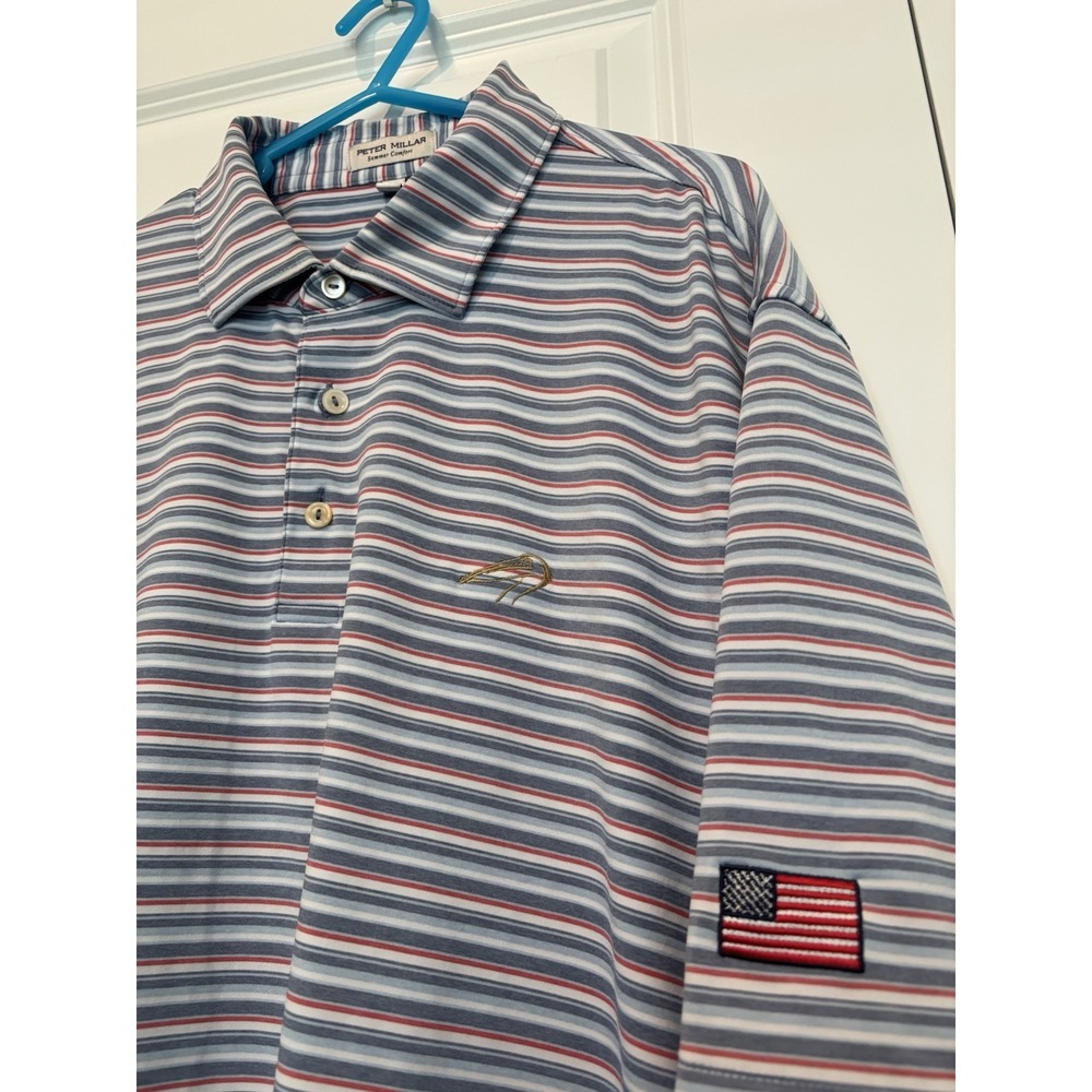 Peter Millar Summer Comfort American Flag Pelican Golf Club Polo Golf‎ Shirt L